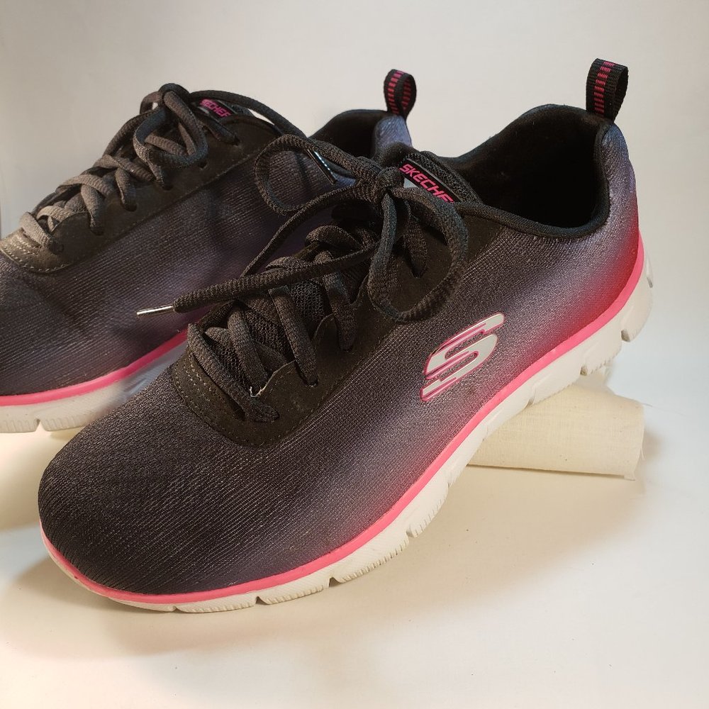 Women's Skechers Skech-Knit Memory Foam Walking Sneakers, Black/Hot Pink, 7.5M